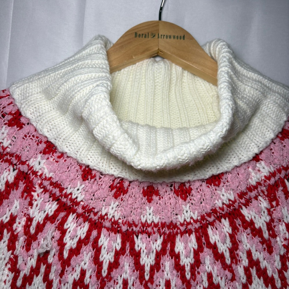 NWT Francesca's LS Fair Isle Cowl Neck Knit Sweater Dress White Red Pink Medium - Picture 4 of 10